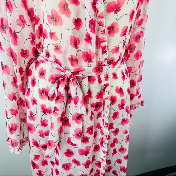 Oscar De La Renta Floral Sheer Ruffle Pretty Poppies 3X Pink Label Robe - Picture 5 of 11